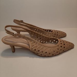 PRESTON YORK Patrice Sling Back Heels Womens 9.5 Nude natural woven cane…